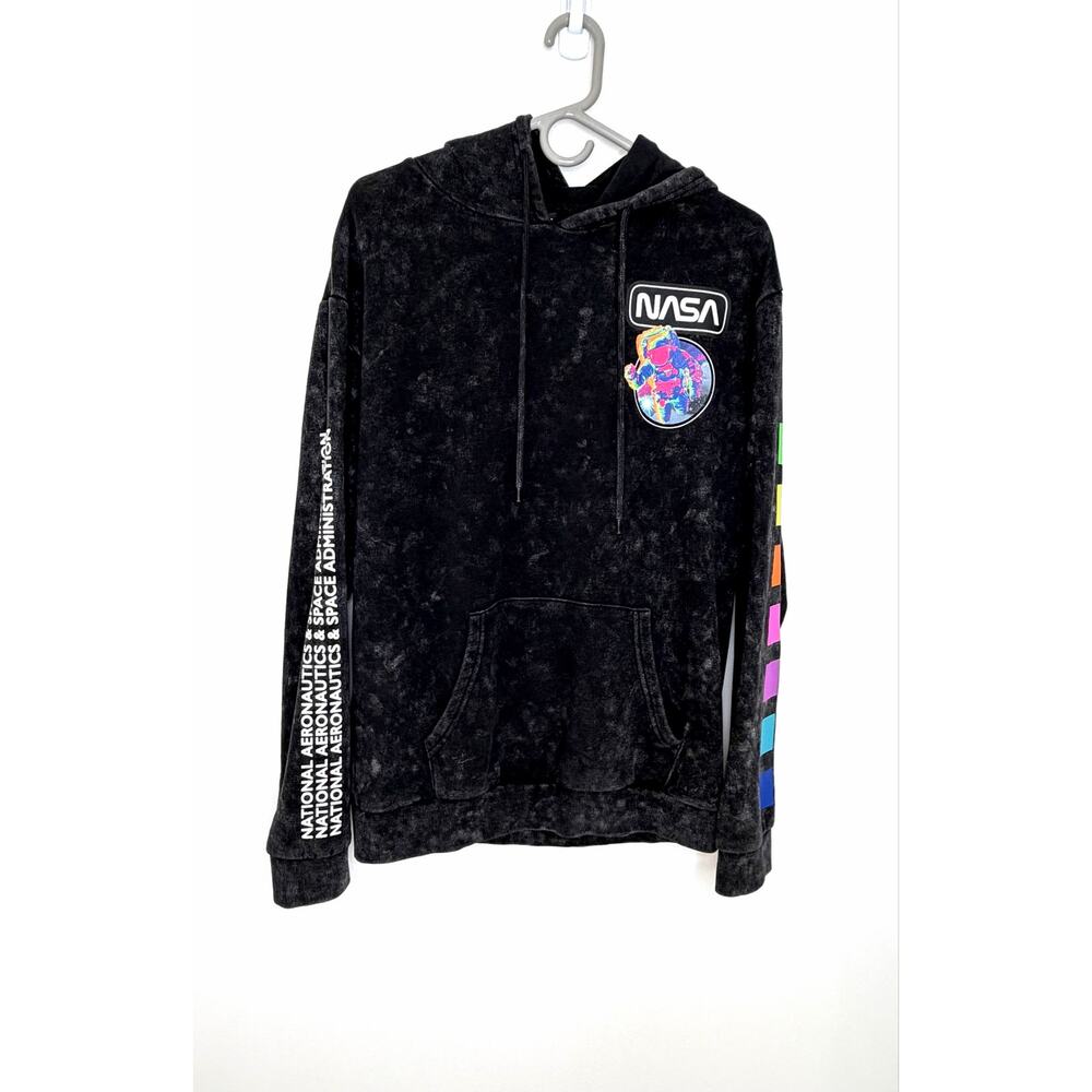 Hyper Space NASA Astronaut Logo Sweatshirt Fleece Hoodie Men's M Black Heather